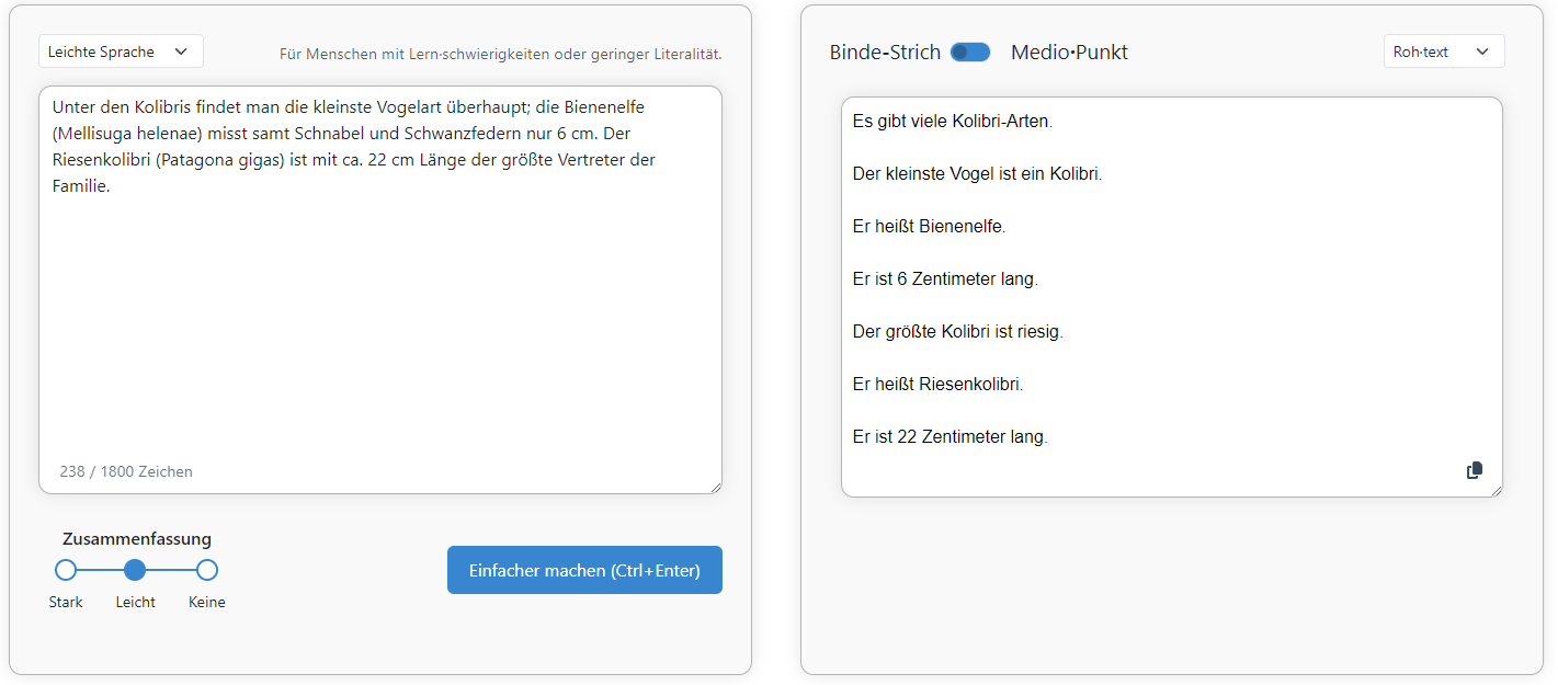 Beispiel für Leichte Sprache: Kolibri
